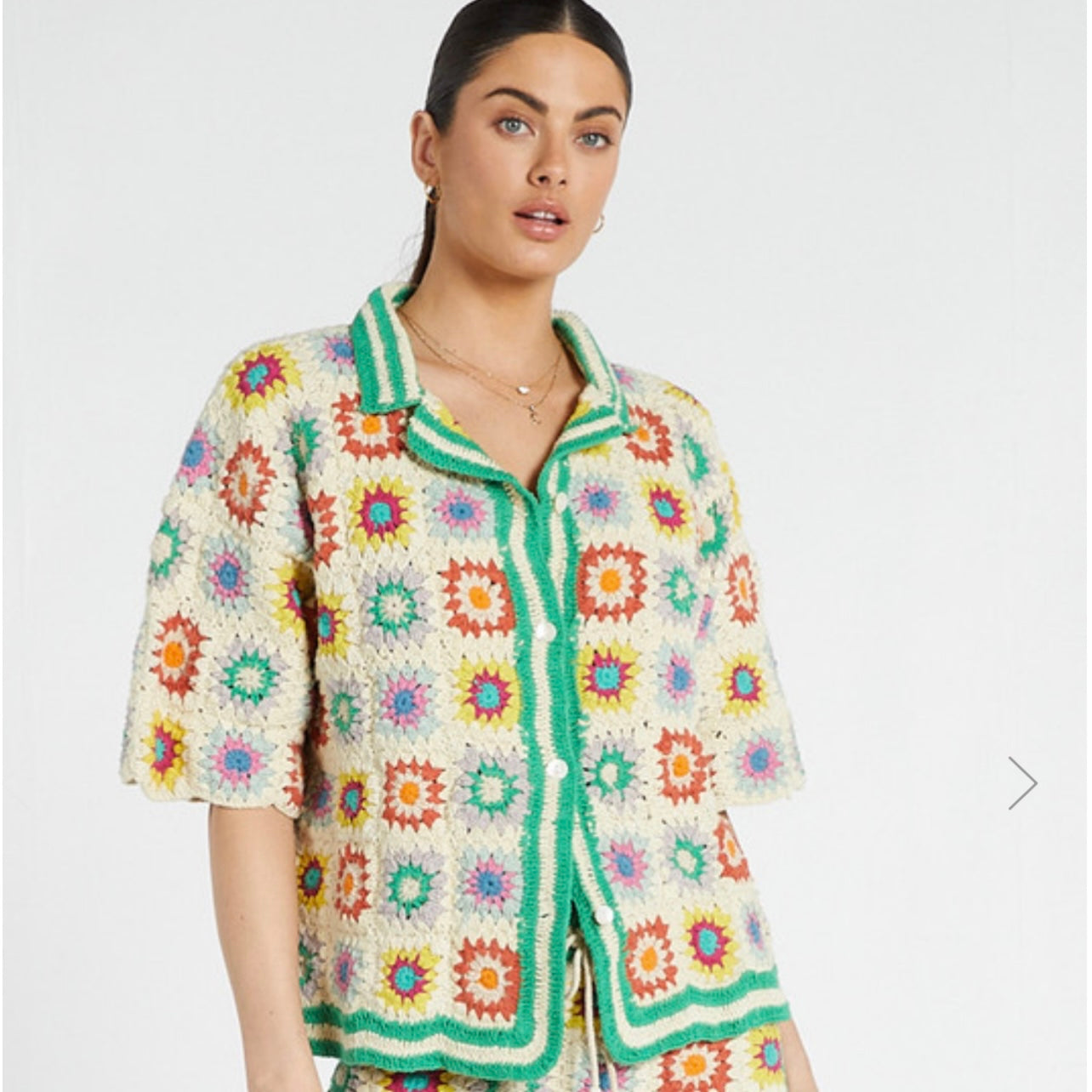 Short Sleeve Crochet Shirt - Bowler Collar