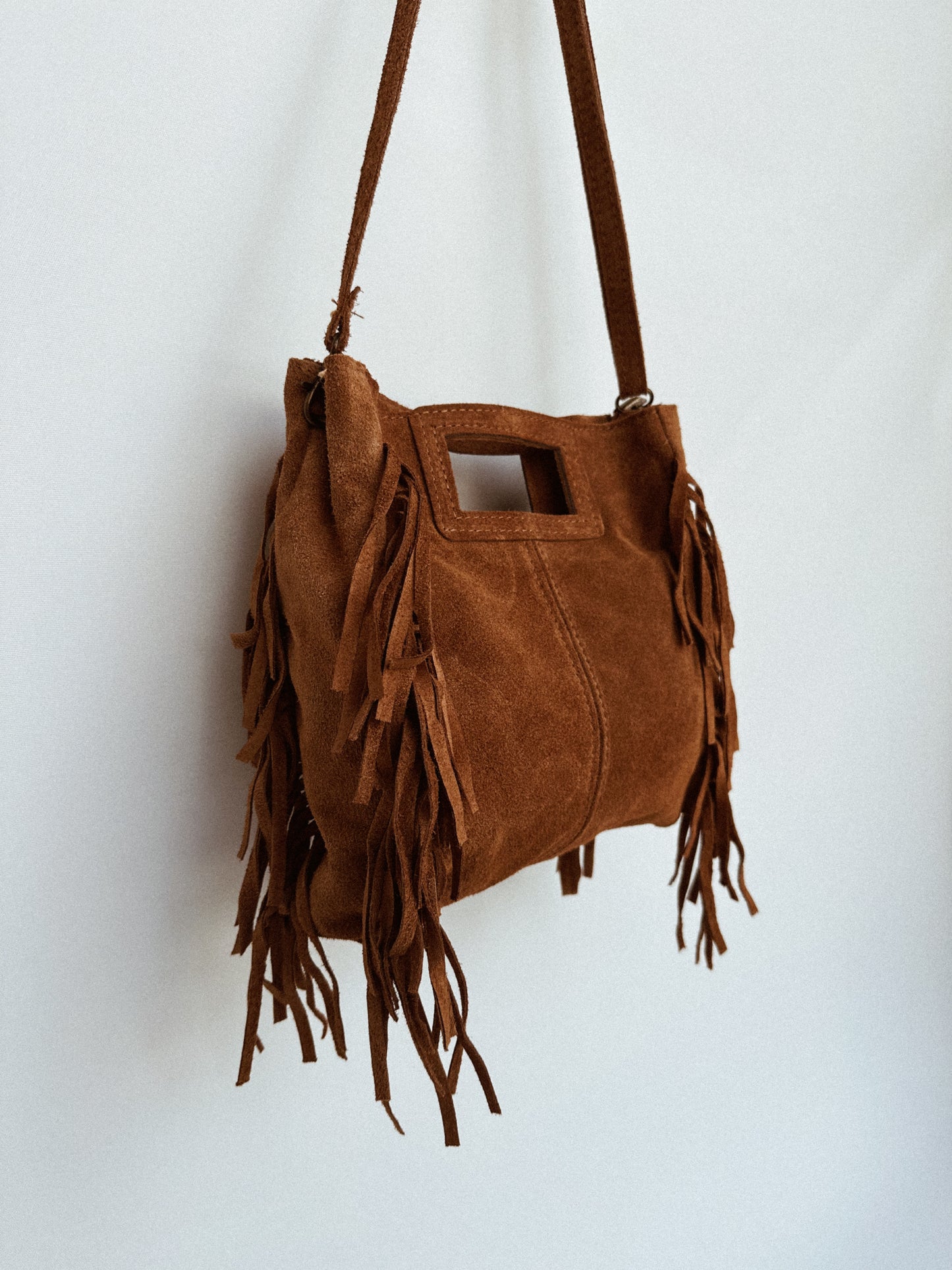 Maya Handbag – Brown Suede Fringe Crossbody Bag