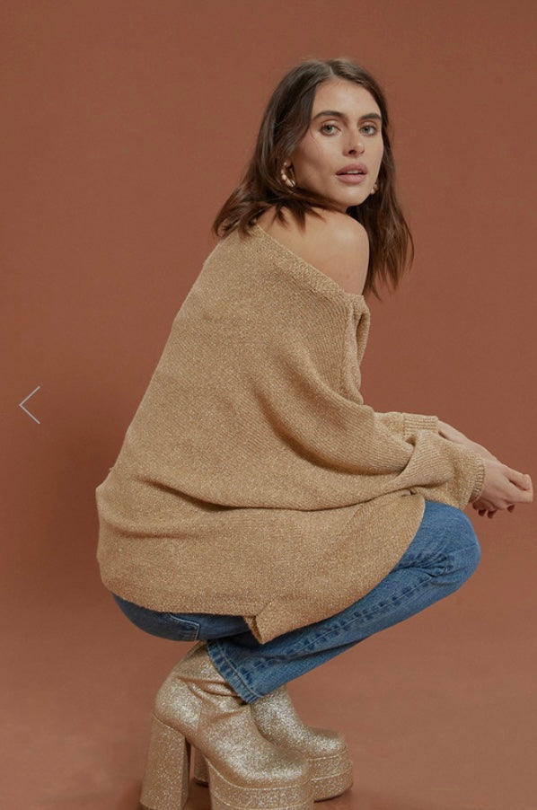 Metallic Knit Sweater - Gold