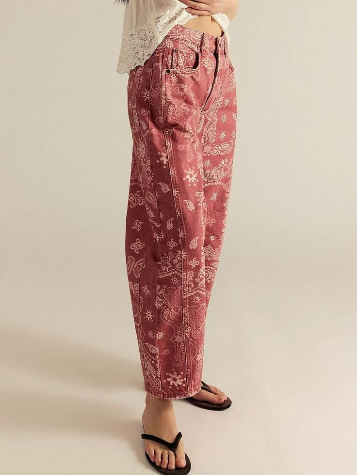 Bandana Barrel Jean - Red