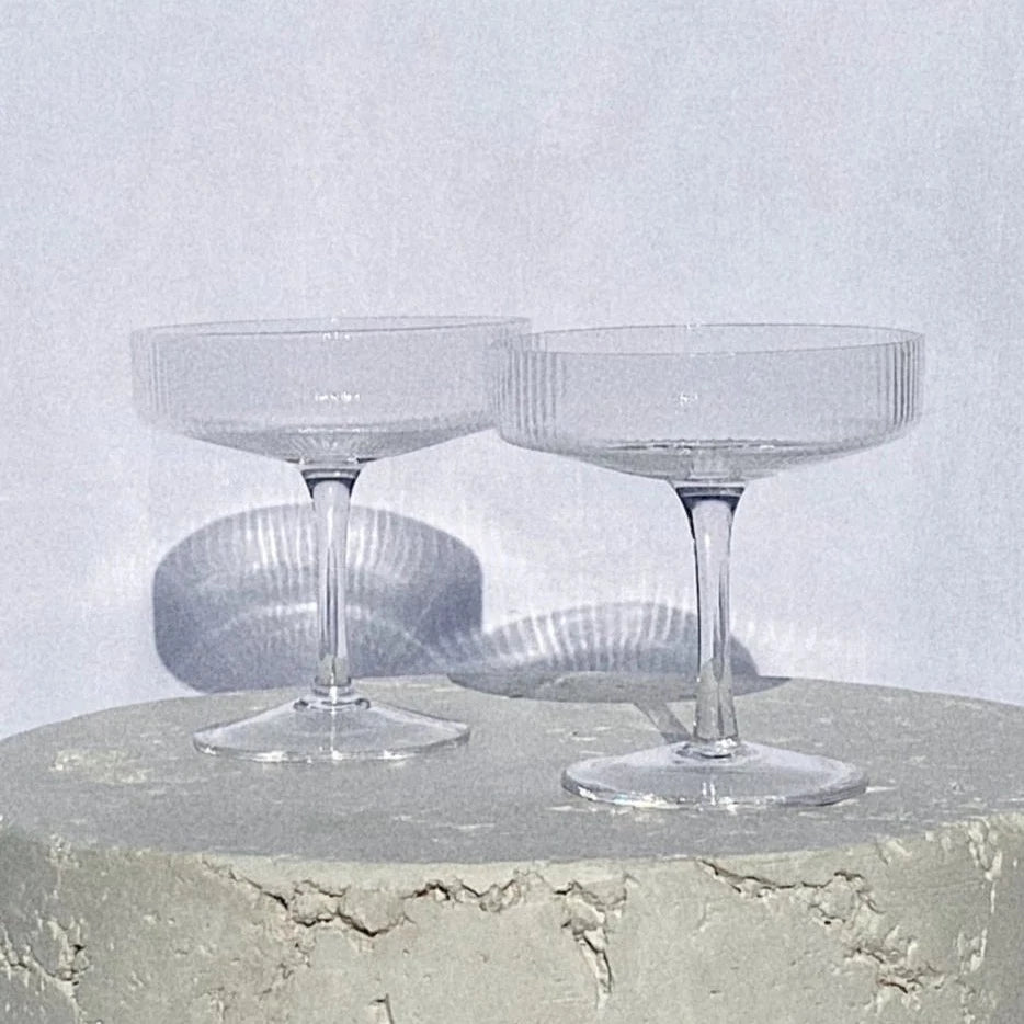 Clear Ribbed Coupe Cocktail Glasses - Set of two