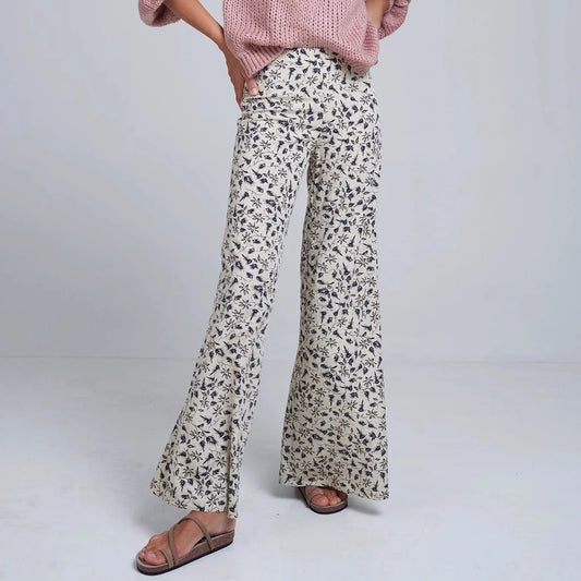 Olina Wide Leg Pant - Flores Print Navy Pink