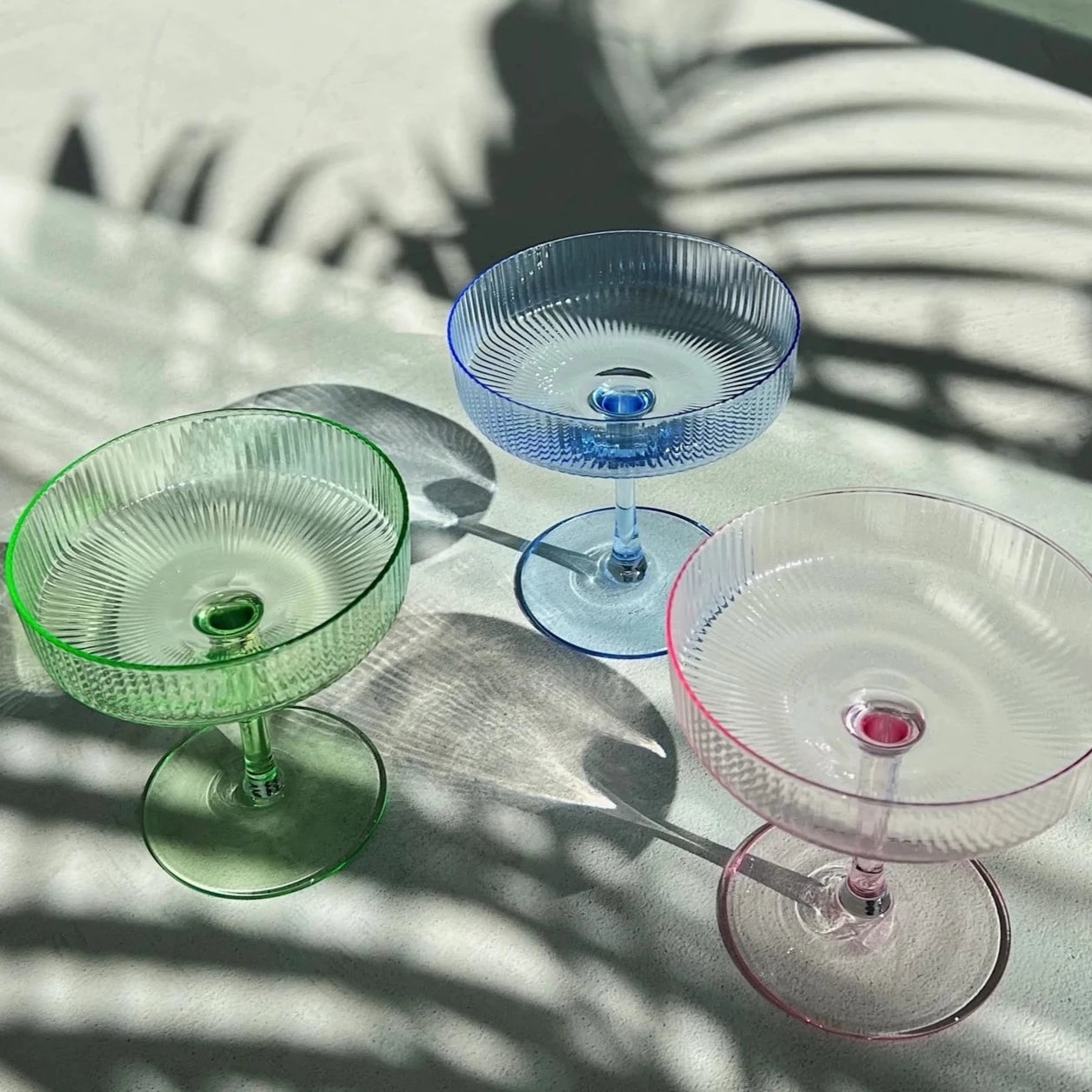 Rose Ribbed Coupe Cocktail Glasses - Set of Two