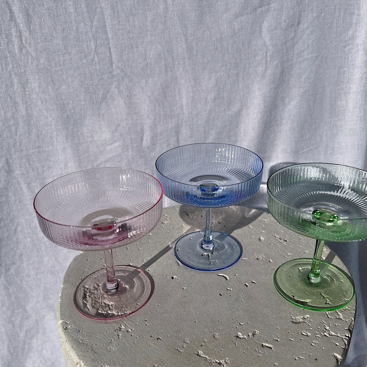 Blue Ribbed Cocktail Glass - Set of Two