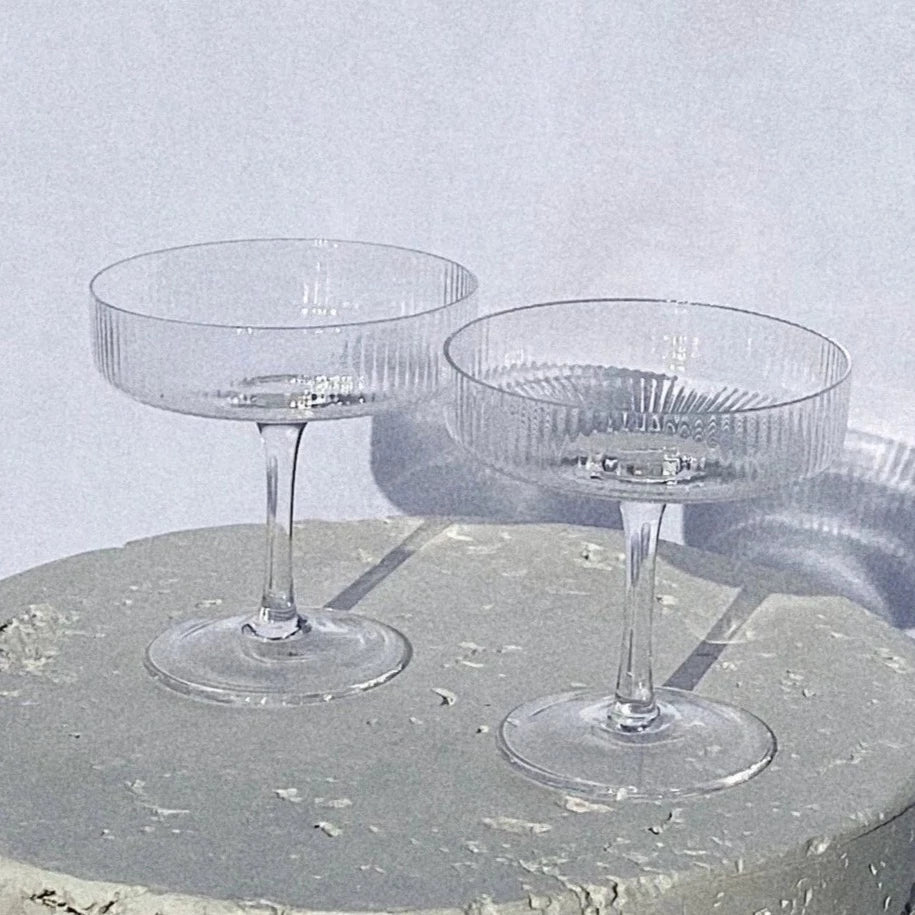 Clear Ribbed Coupe Cocktail Glasses - Set of two