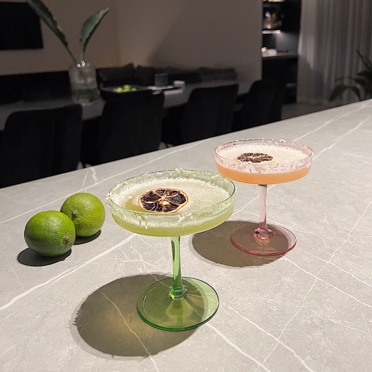 Rose Ribbed Coupe Cocktail Glasses - Set of Two