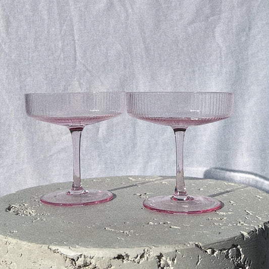 Rose Ribbed Coupe Cocktail Glasses - Set of Two