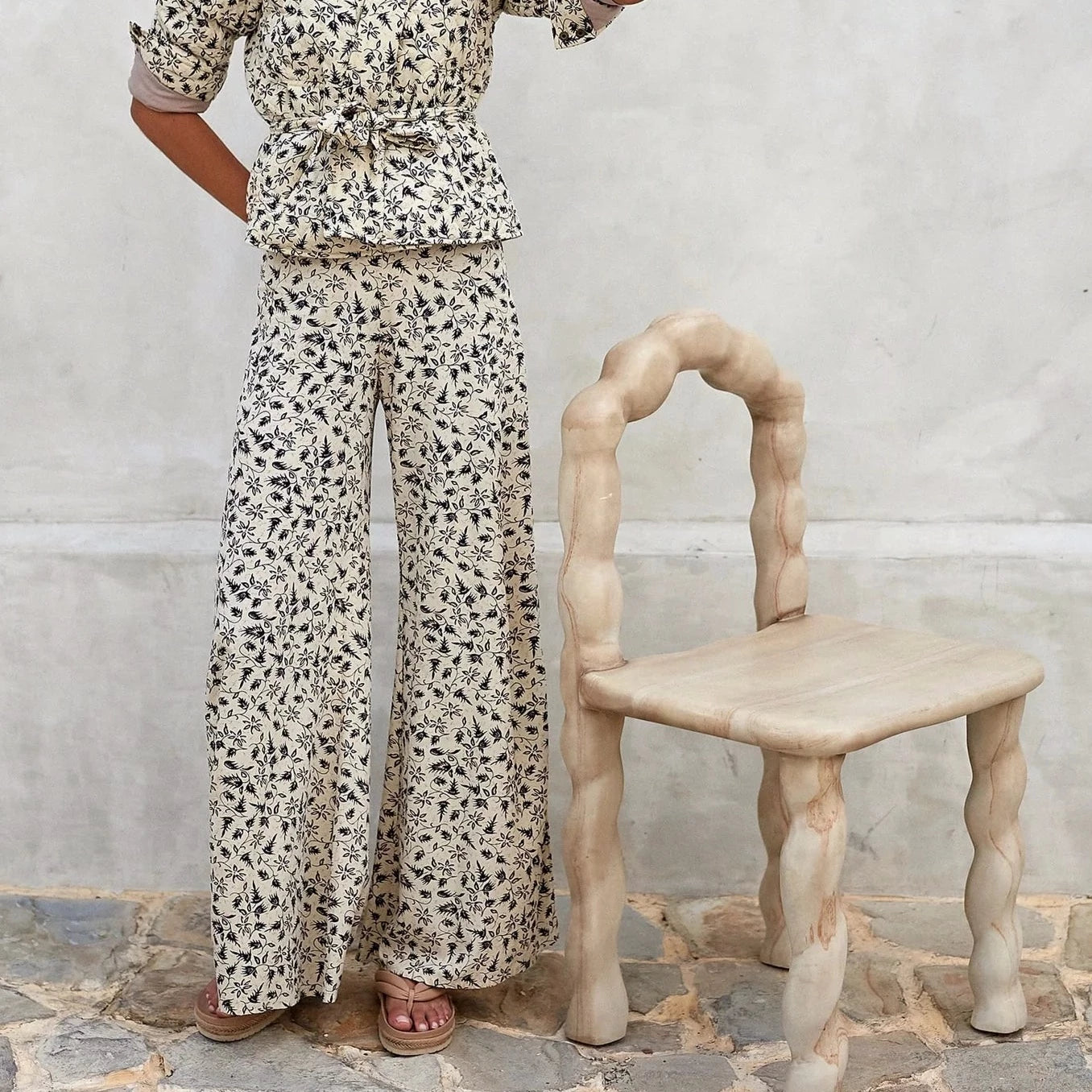 Olina Wide Leg Pant - Flores Print Navy Pink