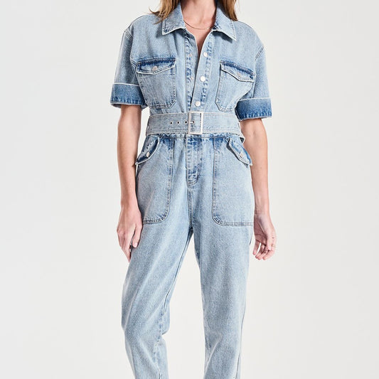 Kiera Denim Boiler Suit - Mid Blue Wash