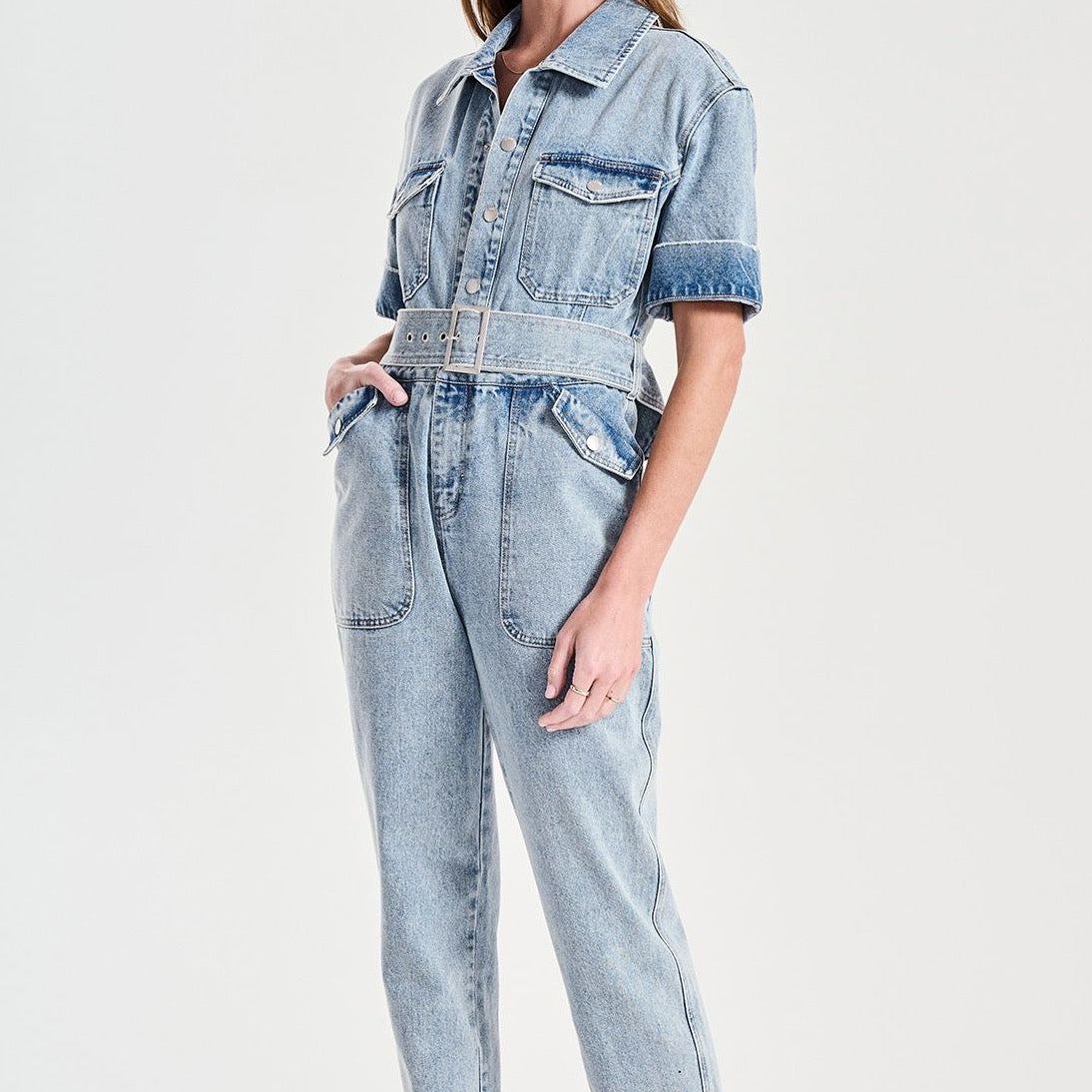 Kiera Denim Boiler Suit - Mid Blue Wash