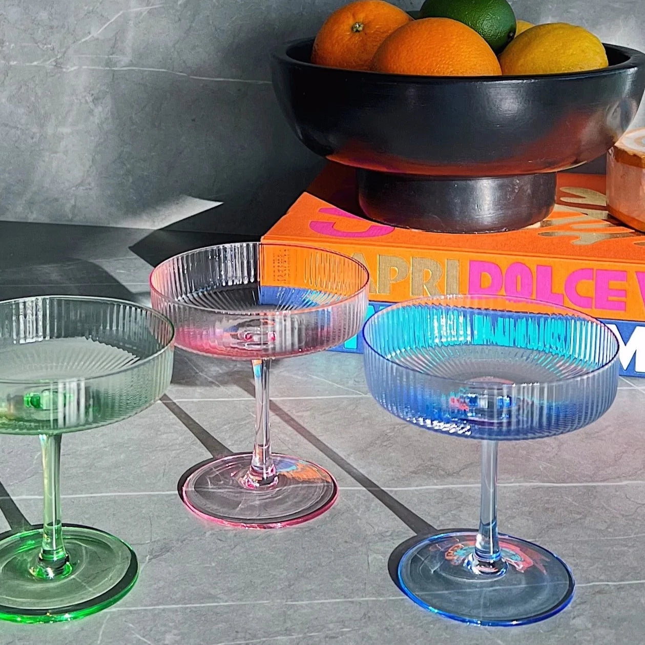 Rose Ribbed Coupe Cocktail Glasses - Set of Two