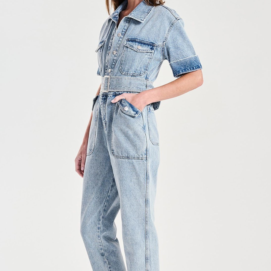 Kiera Denim Boiler Suit - Mid Blue Wash