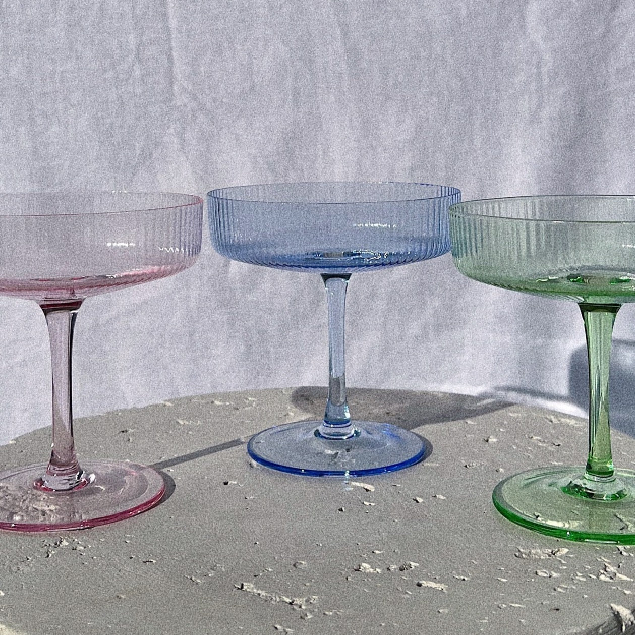 Blue Ribbed Cocktail Glass - Set of Two