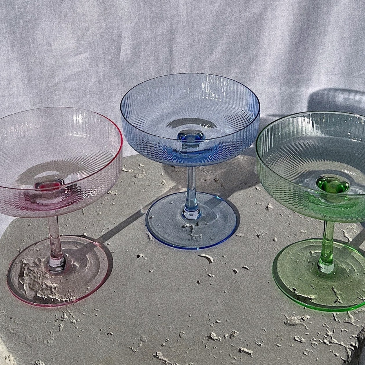 Rose Ribbed Coupe Cocktail Glasses - Set of Two