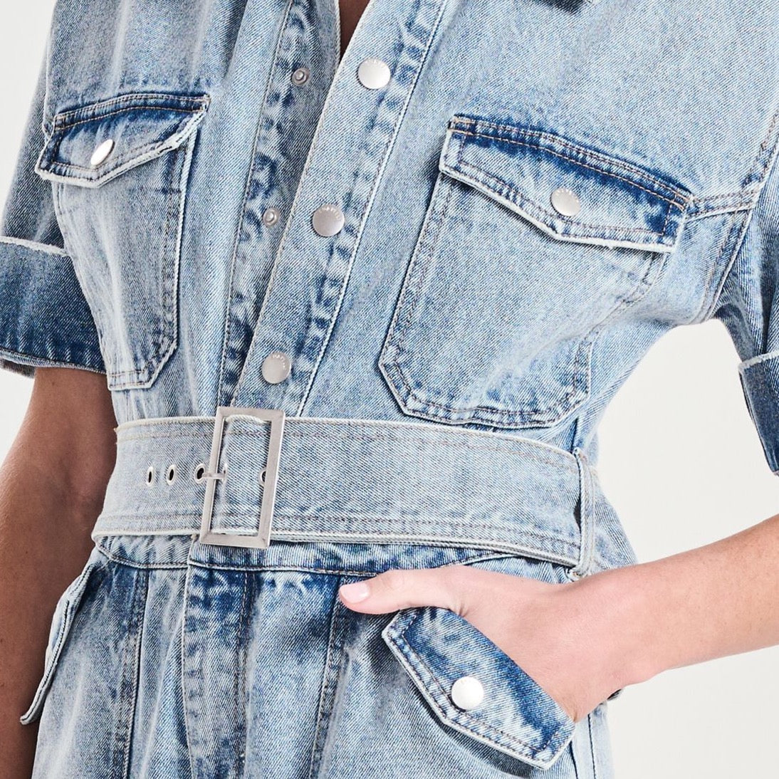 Kiera Denim Boiler Suit - Mid Blue Wash