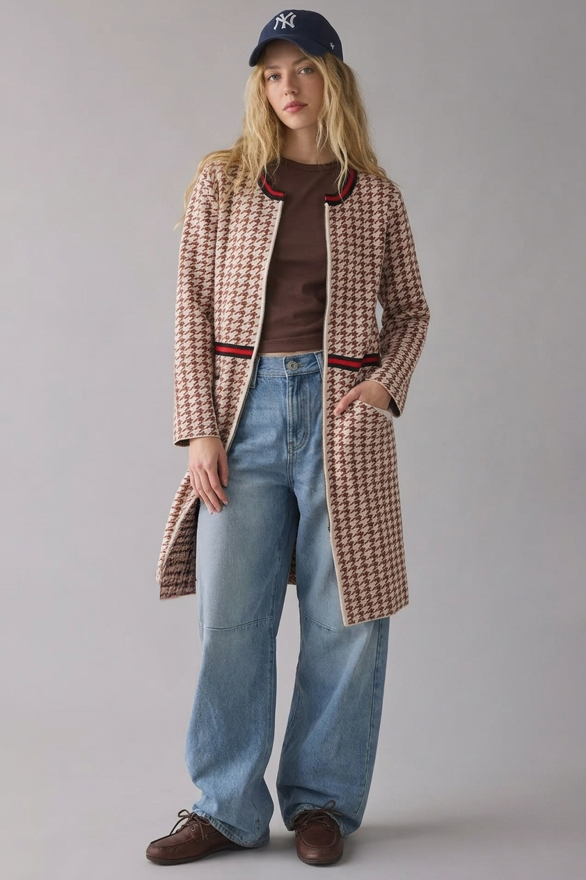 The Greenwich Coat - Cream/Brown Houndstooth