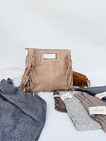 Nuka Handbag – Suede Fringe Crossbody Bag / Beige Leather