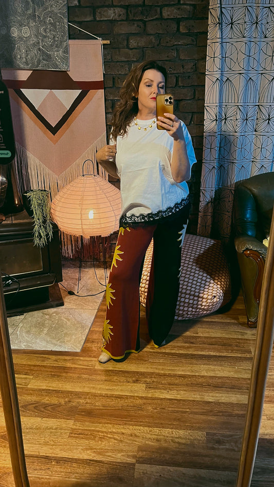 Lola Assymetrical  White Tee - Black Lace Trim