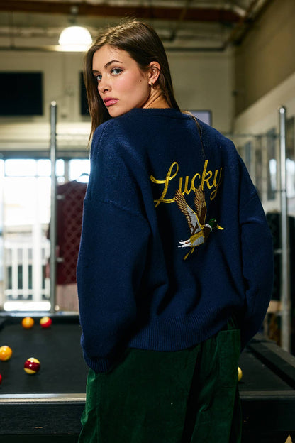 Lucky Duck Cardigan - Navy