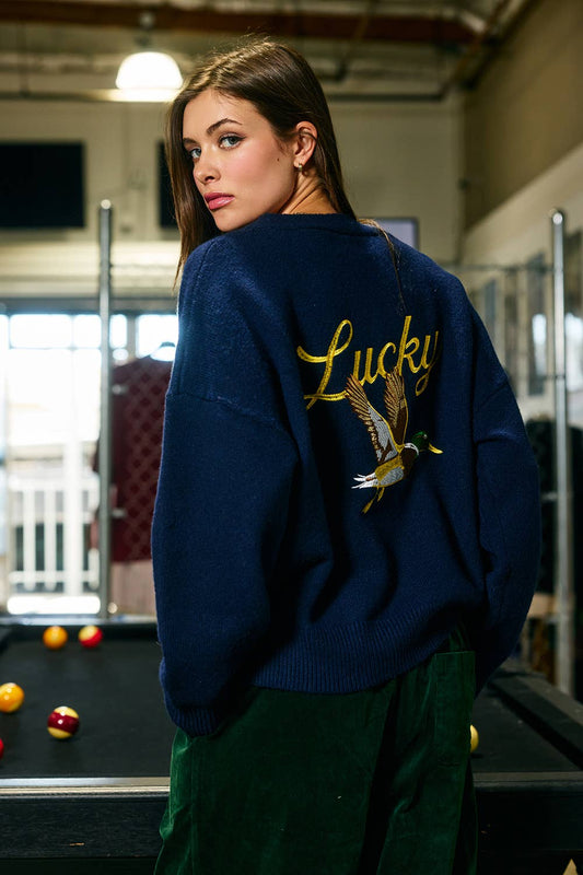 Lucky Duck Cardigan - Navy