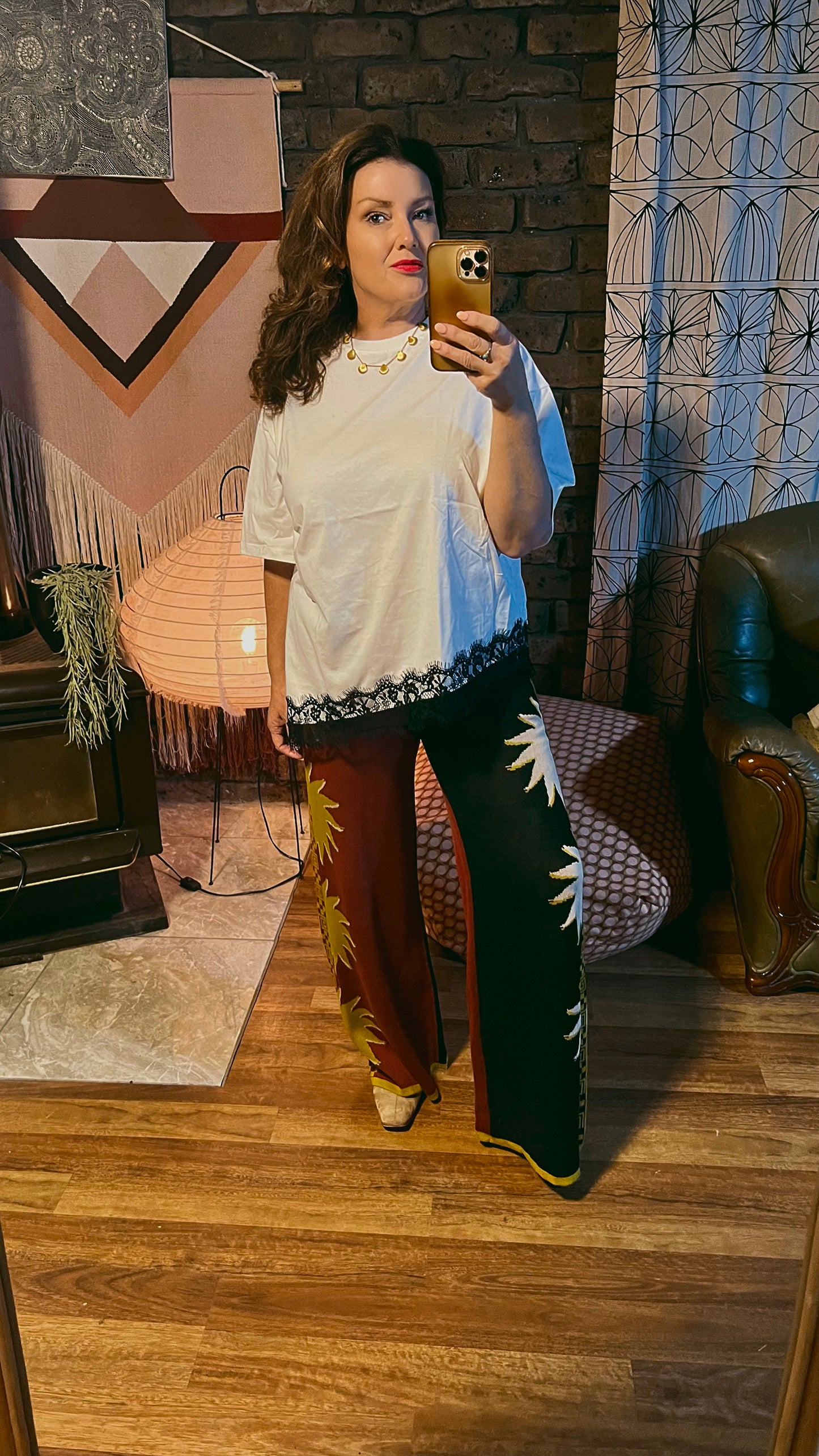 Lola Assymetrical  White Tee - Black Lace Trim