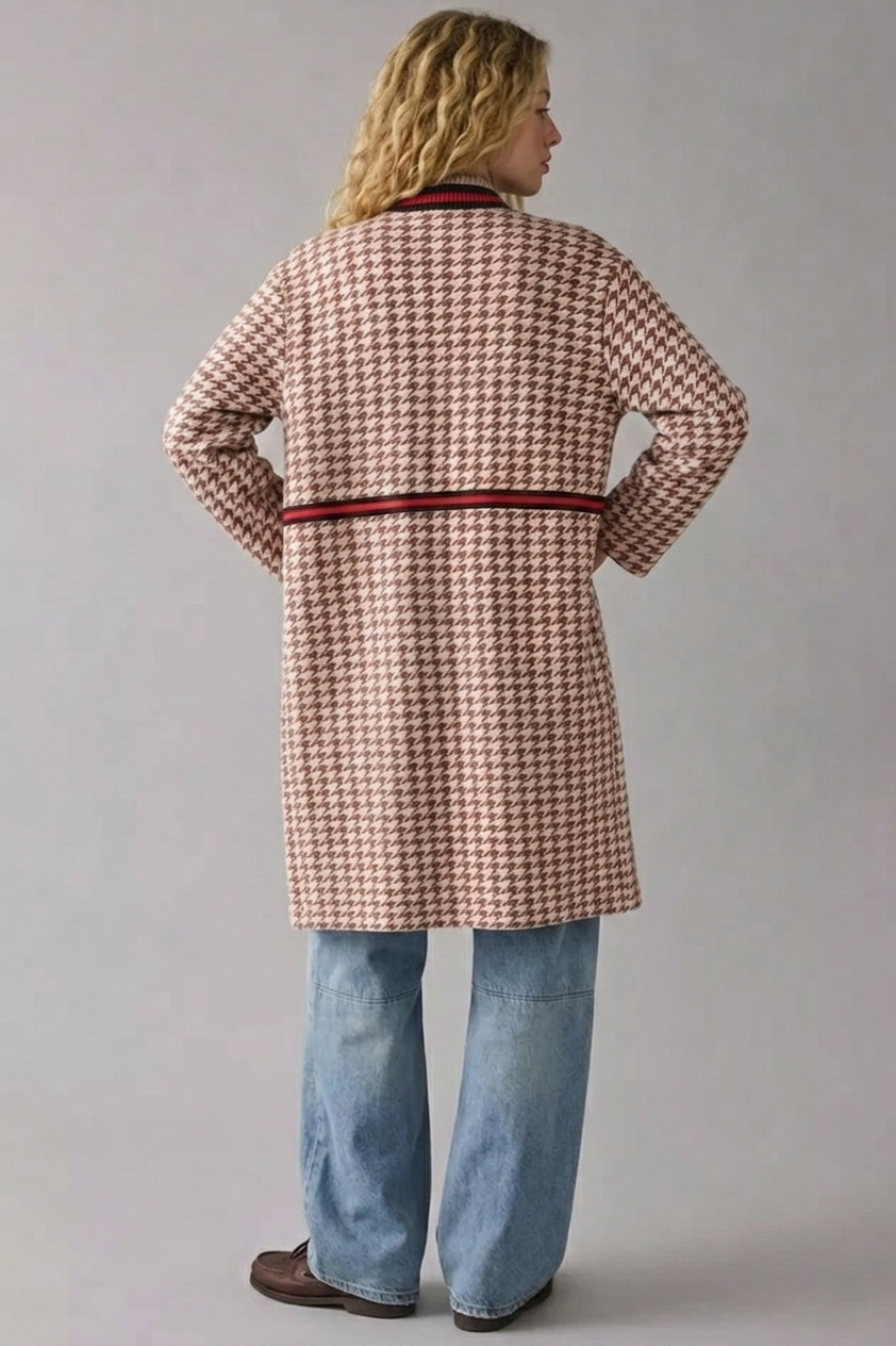 The Greenwich Coat - Cream/Brown Houndstooth