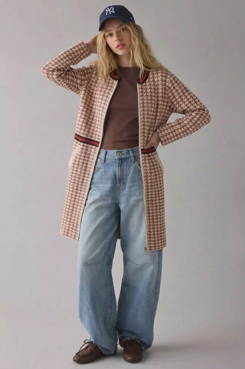 The Greenwich Coat - Cream/Brown Houndstooth