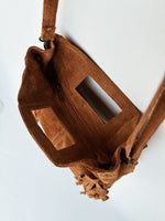 Maya Handbag – Brown Suede Fringe Crossbody Bag
