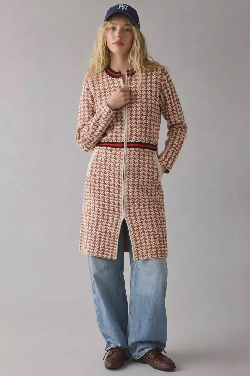 The Greenwich Coat - Cream/Brown Houndstooth