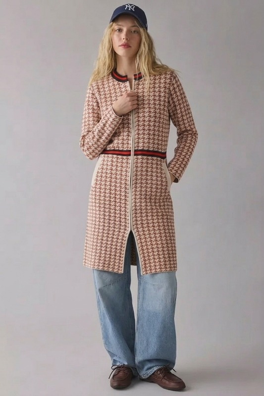 The Greenwich Coat - Cream/Brown Houndstooth