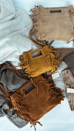 Mini Indie Handbag – Suede Fringe Crossbody Bag/Mustard Leather