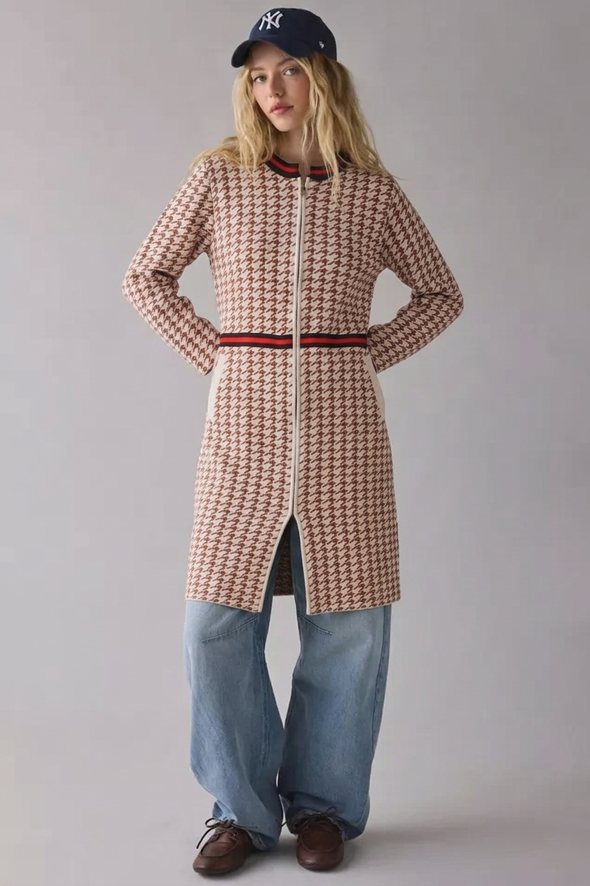 The Greenwich Coat - Cream/Brown Houndstooth