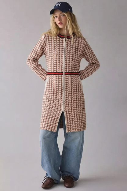 The Greenwich Coat - Cream/Brown Houndstooth