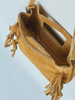 Mini Indie Handbag – Suede Fringe Crossbody Bag/Mustard Leather
