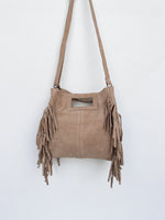 Nuka Handbag – Suede Fringe Crossbody Bag / Beige Leather