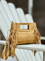 Mini Indie Handbag – Suede Fringe Crossbody Bag/Mustard Leather