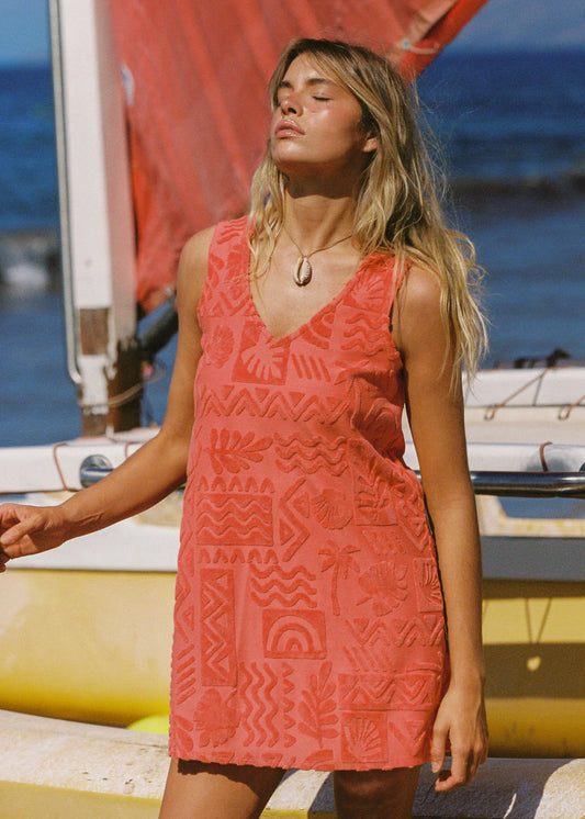 Mai Tai V Tunic Towelling Dress - Tangelo
