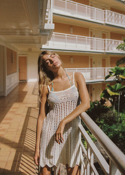Maya Knit Singlet Crochet Dress - Vanilla