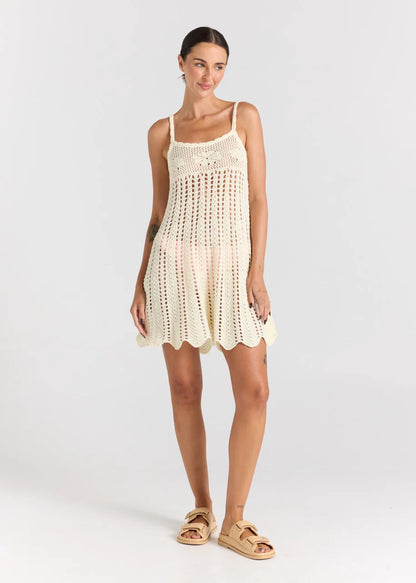 Maya Knit Singlet Crochet Dress - Vanilla