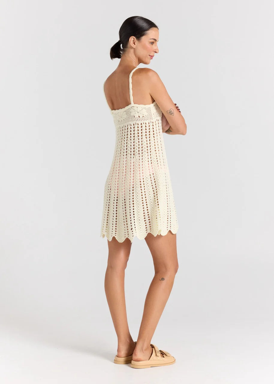 Maya Knit Singlet Crochet Dress - Vanilla