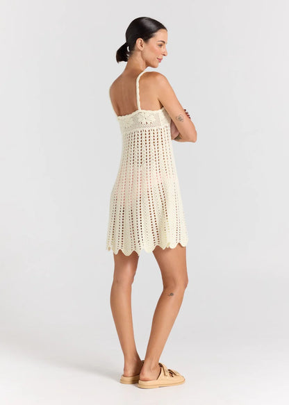 Maya Knit Singlet Crochet Dress - Vanilla