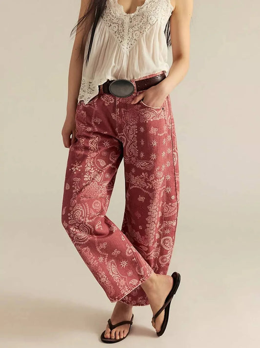 Bandana Barrel Jean - Red