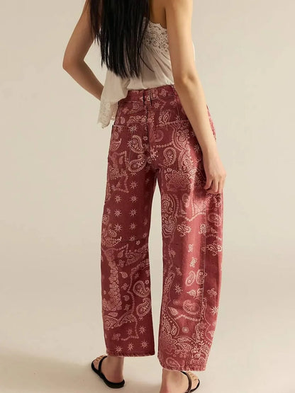Bandana Barrel Jean - Red