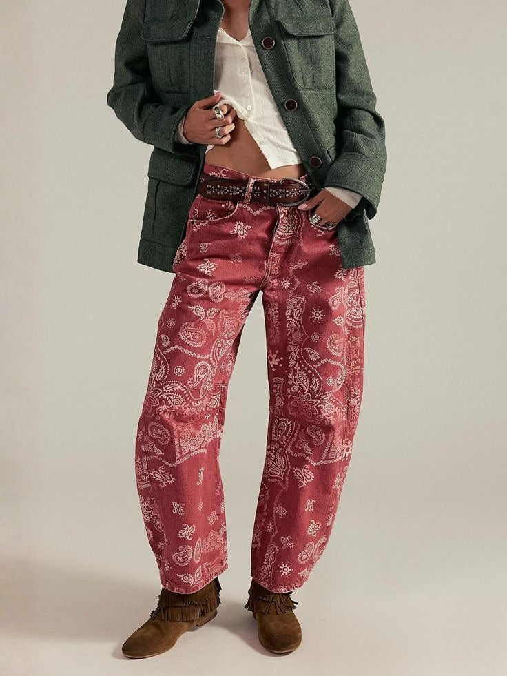 Bandana Barrel Jean - Red