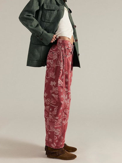 Bandana Barrel Jean - Red