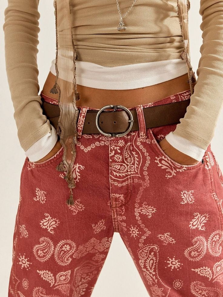 Bandana Barrel Jean - Red