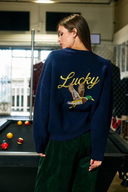 Lucky Duck Cardigan - Navy
