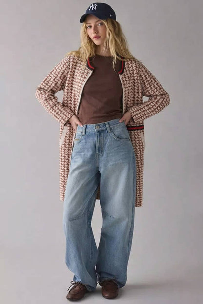 The Greenwich Coat - Cream/Brown Houndstooth