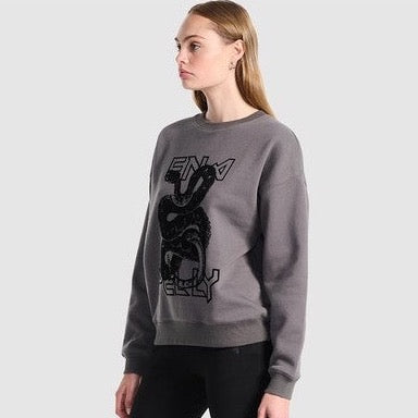 The Flocked Python Relaxed Sweater - Charcoal