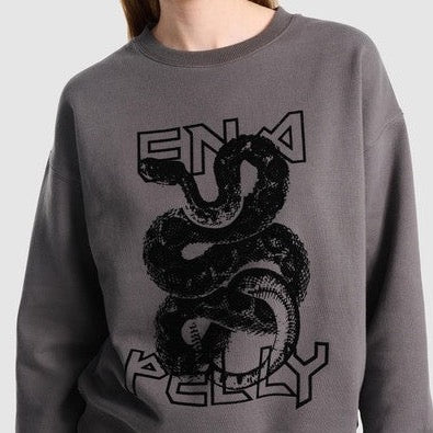 The Flocked Python Relaxed Sweater - Charcoal